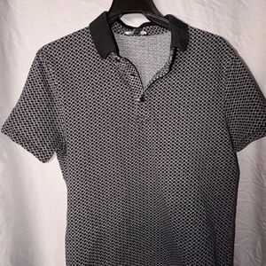 Express Black and White Geometric Polo Shirt